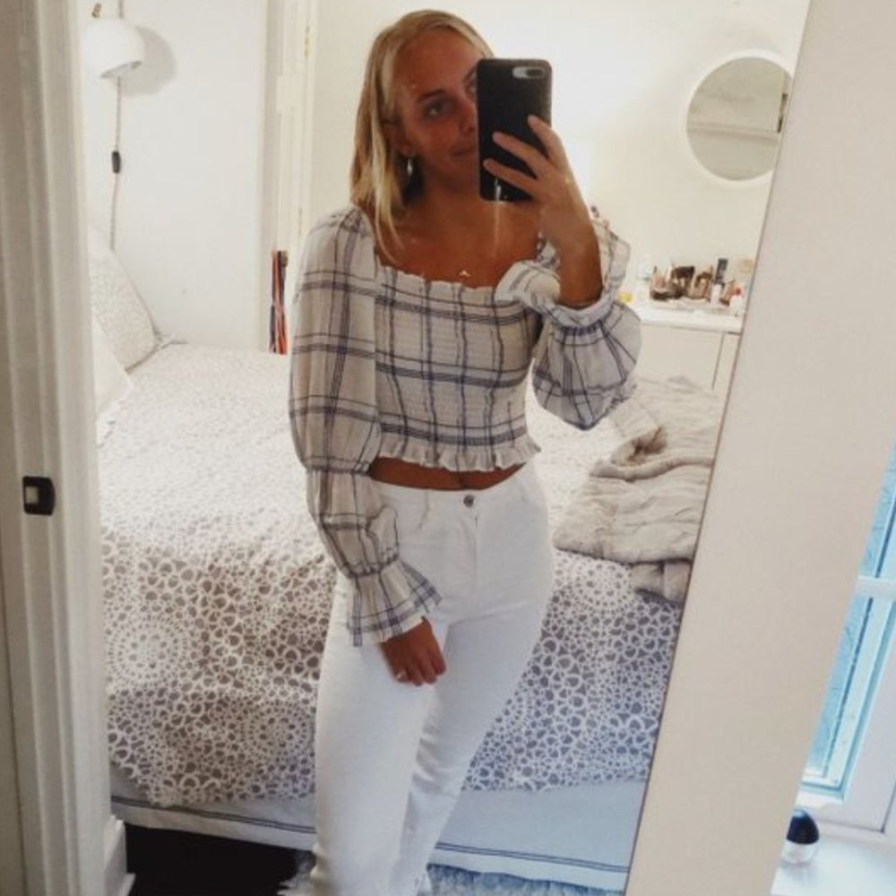 Zara striped gingham cropped longsleeve top